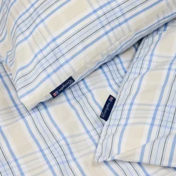 Beige/Blue Checked Cotton Poplin Bed Set, beige/white/blue