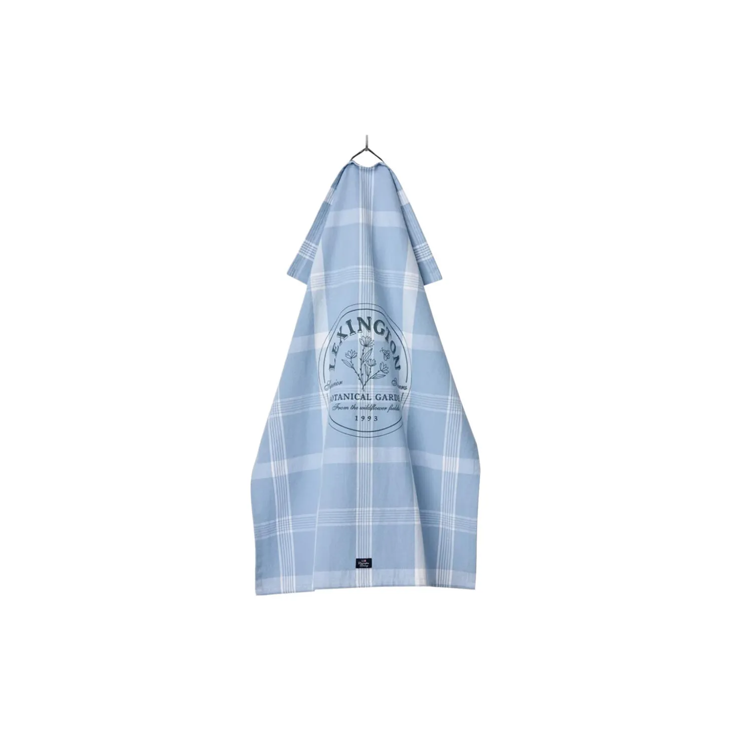 Botanical Checked Organic Cotton Kitchen Towel, blue/white