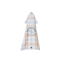 Botanical Checked Organic Cotton Kitchen Towel, white/beige/blue